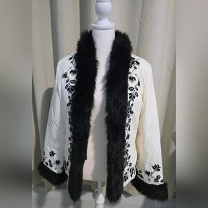 White House Black Market Black White Down Teddy Jacket